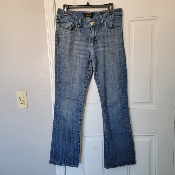 Seven 7 Boot Cut Denim Jeans Mid Rise Logo Pockets Size 8 - Picture 1 of 14